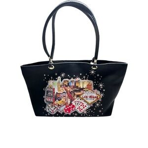 Las Vegas Themed Black Canvas Tote Bag